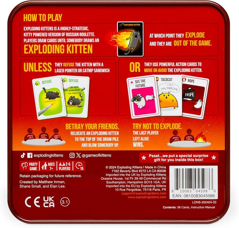 Exploding Kittens Original Edition in Collectible Tin - Fun & Hilarious Card Game for Kids and Adults, Ideal for Party Family Game Night and Party, 56 Cards Included - Image 5
